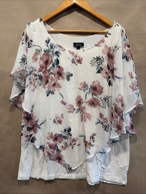 Alyx Sheer Layered Floral Blouse in Blush Pink and Gray